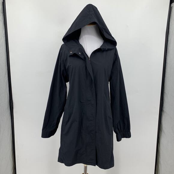 Pure Jill Jacket Womens M Medium Black Rain Zip Front Longline Hooded J. Jill - Picture 2 of 13